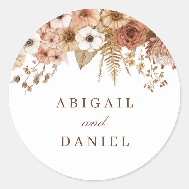 Sticker Rond Mariage Floral Boho Élégant  (Devant)