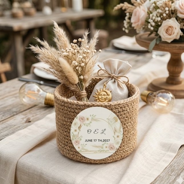 Sticker Rond Mariage Floral Boho & Pré-Mariage (Créateur téléchargé)
