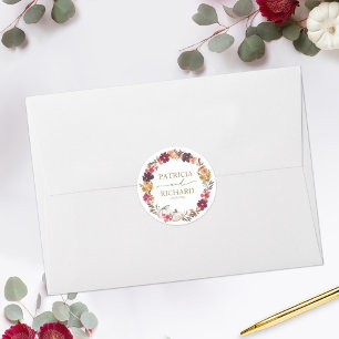 Sticker Rond Mariage Floral Bourgogne Tombez amoureux 