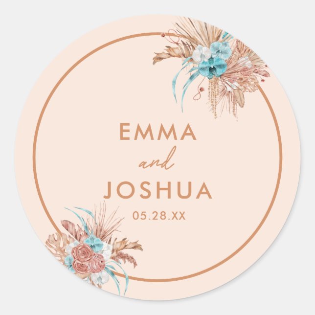 Sticker Rond Mariage floral Brown terrestre moderne (Devant)