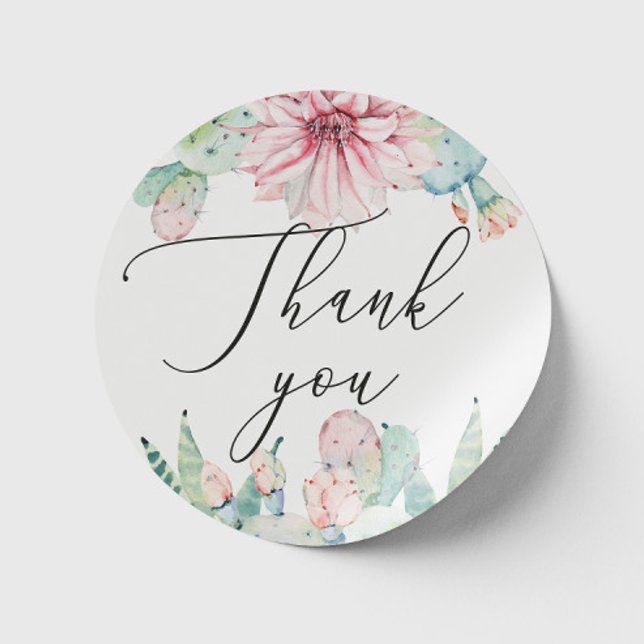Sticker Rond Mariage Floral Cactus Boho | Remerciement Script (Créateur téléchargé)