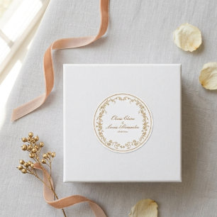 Sticker Rond Mariage floral chic blanc et or royal