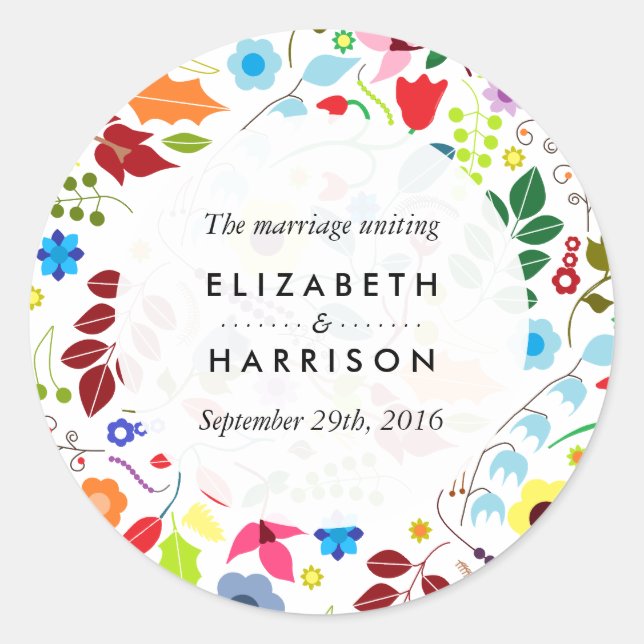 Sticker Rond Mariage floral chic boho moderne (Devant)