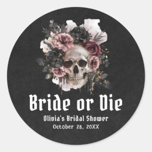 Sticker Rond Mariage Floral Crâne Halloween La Mariée ou Mourir