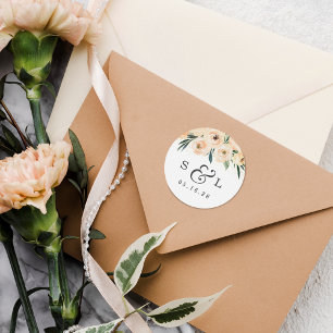 Sticker Rond Mariage floral Date & Couples Initiales