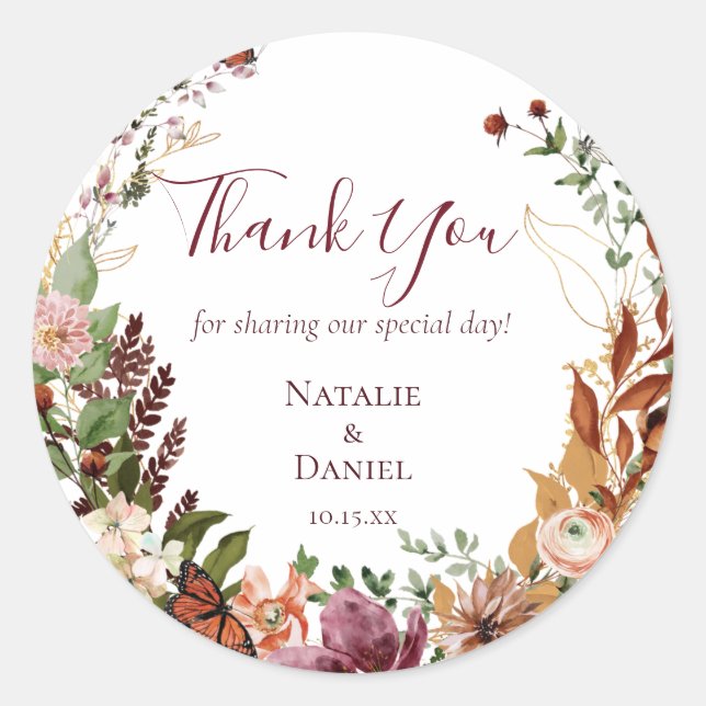 Sticker Rond Mariage floral d'automne (Devant)