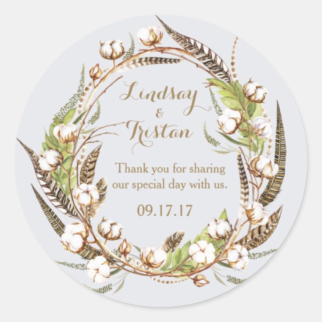 Sticker Rond Mariage floral de coton rustique (Devant)