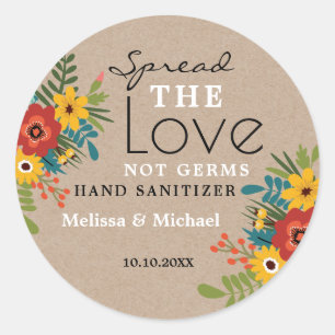 Sticker Rond Mariage floral de Kraft Spread Love Hand Sanitizer