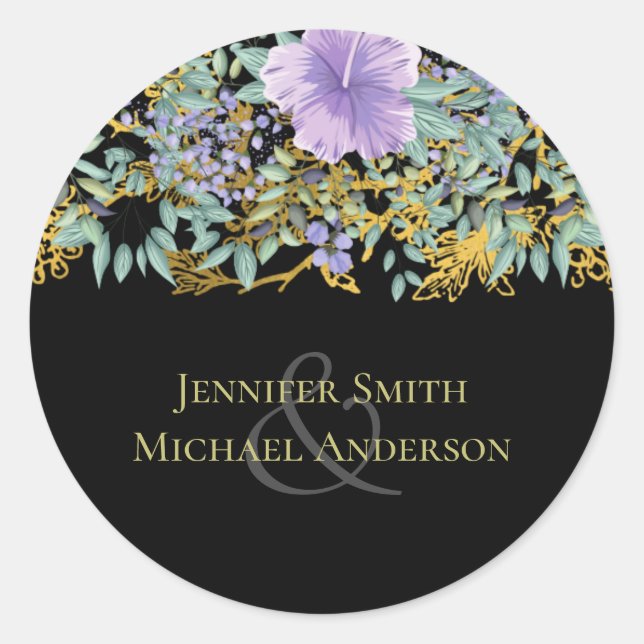 Sticker Rond Mariage floral de lavande violette de budget (Devant)