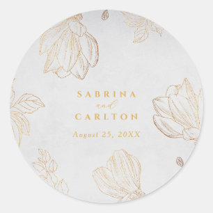 Sticker Rond Mariage Floral de Nature Dorée Botanique Moderne