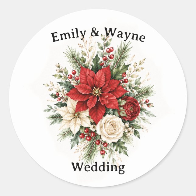 Sticker Rond Mariage Floral de Noël Élégant (Devant)