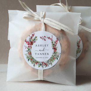 Sticker Rond Mariage Floral de Noël Hivernal Élégant