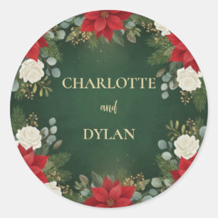Sticker Rond Mariage Floral de Noël Velours Vert Hiver