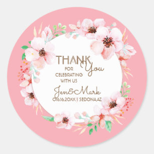 Sticker Rond Mariage floral de printemps moderne. Merci.
