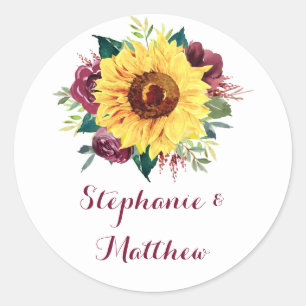 Sticker Rond Mariage floral de tournesol d'aquarelle