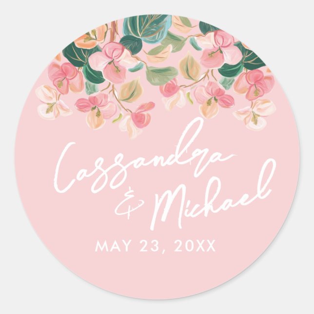 Sticker Rond Mariage Floral Désert Rose (Devant)