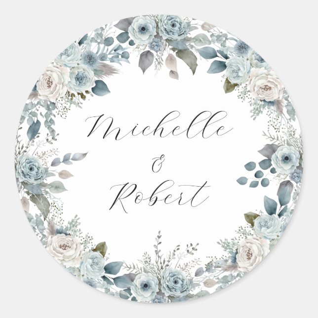 Sticker Rond Mariage Floral d'hiver bleu (Devant)