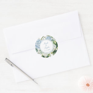Sticker Rond Mariage Floral d'Hydrangea Bleu Poussiéreux