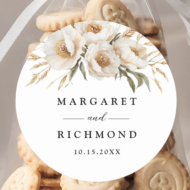 Sticker Rond Mariage floral d'ivoire de Boho rustique (Créateur téléchargé)