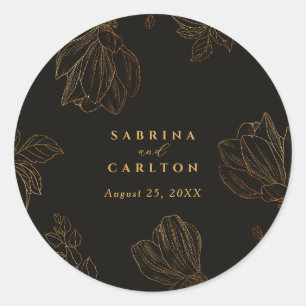 Sticker Rond Mariage floral doré botanique moderne