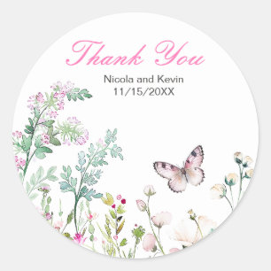 Sticker Rond Mariage floral du papillon vert du printemps