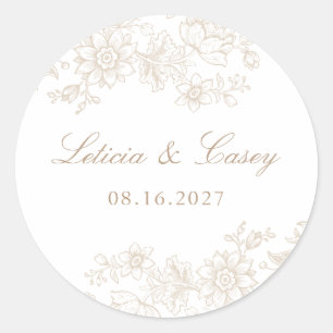 Sticker Rond Mariage floral élégant