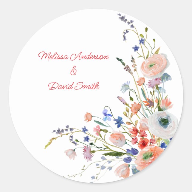Sticker Rond Mariage Floral Élégant (Devant)