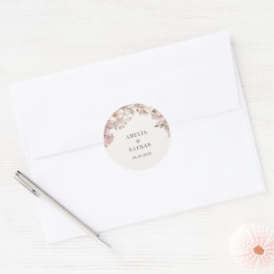 Sticker Rond Mariage Floral Élégant Crème Rose Poussiéreuse Mag