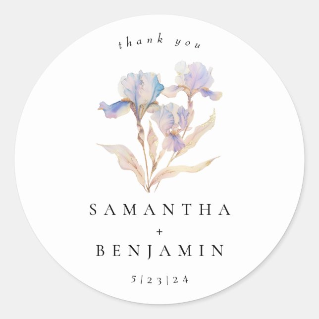 Sticker Rond Mariage Floral Élégant Iris (Devant)