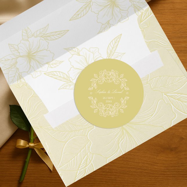 Sticker Rond Mariage floral élégant minimal (Créateur téléchargé)