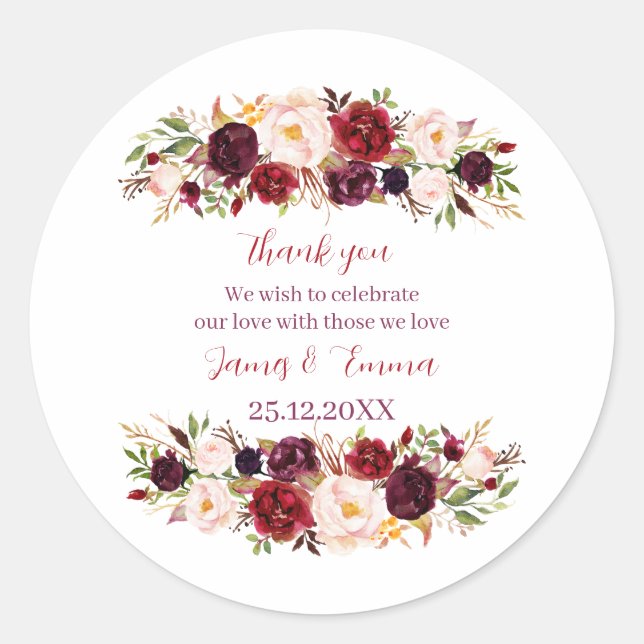 Sticker Rond Mariage floral élégant personnalisé (Devant)