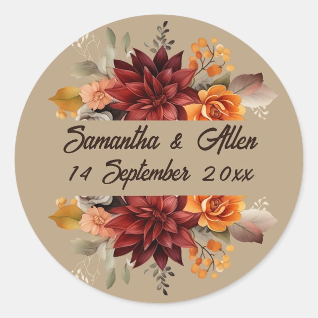 Sticker Rond Mariage floral en terre cuite légère automne (Devant)