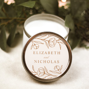 Sticker Rond Mariage Floral Esquisse Amande et Cuivre