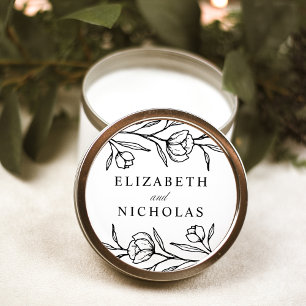 Sticker Rond Mariage Floral Esquisse Noir et Blanc