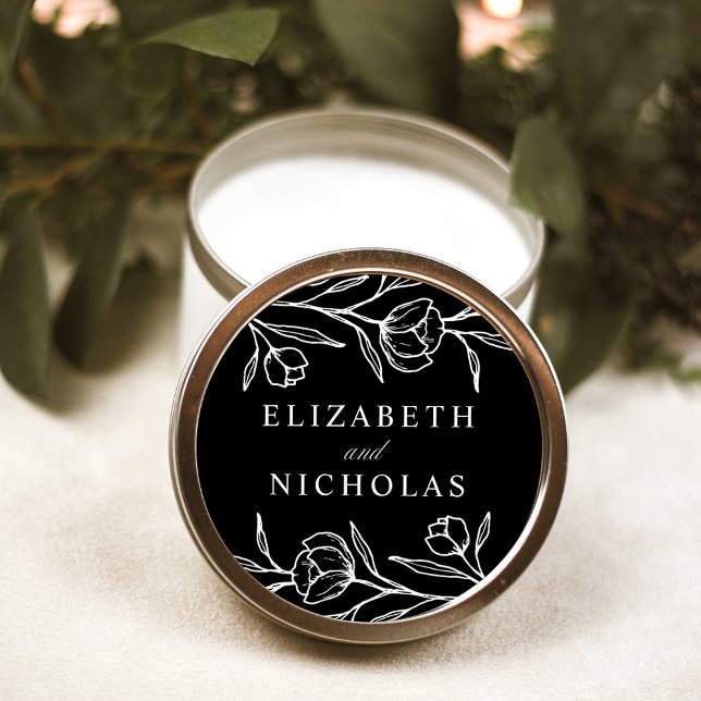 Sticker Rond Mariage Floral Esquisse Noir et Blanc (Créateur téléchargé)