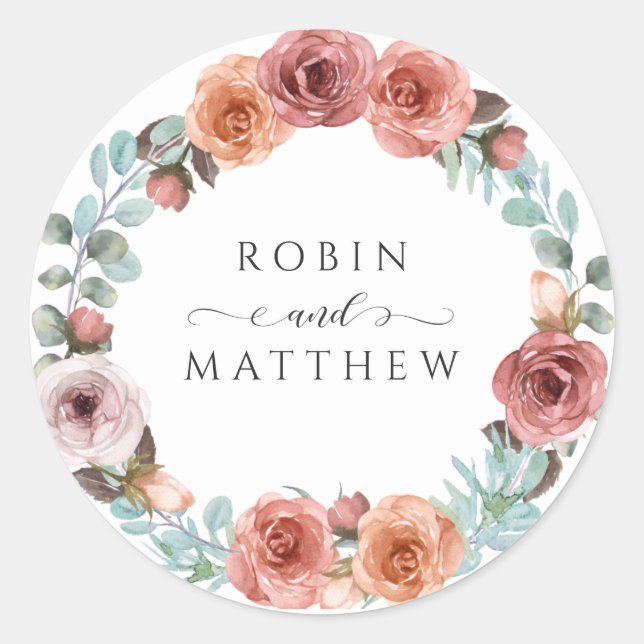 Sticker Rond Mariage floral Ethereal Blush Peach (Devant)