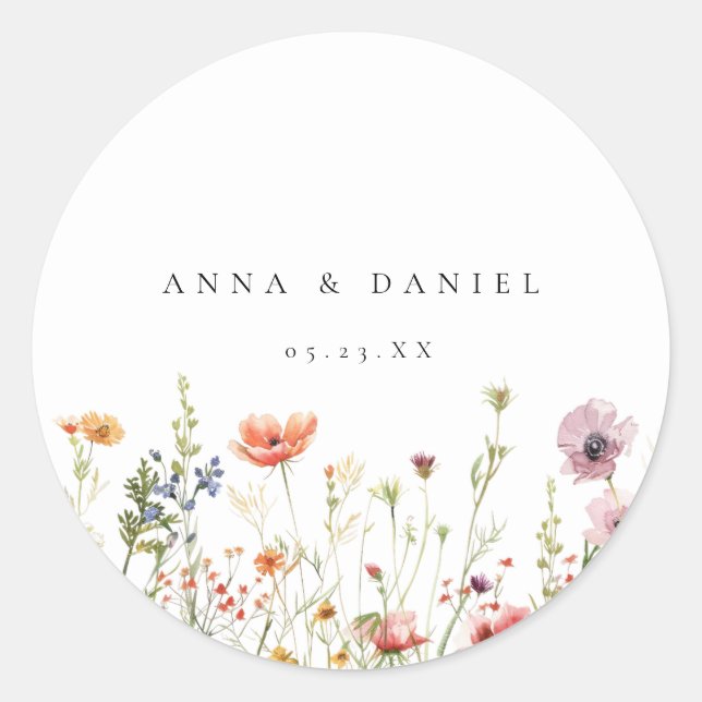 Sticker Rond Mariage Floral Fantaisiste (Devant)