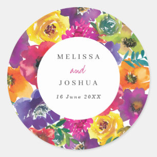 Sticker Rond Mariage Floral Fête Coloré Gras