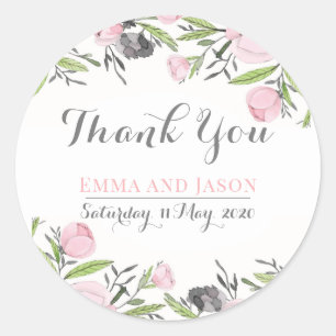 Sticker Rond Mariage Floral Fleur Favoriser Merci frontière Éti