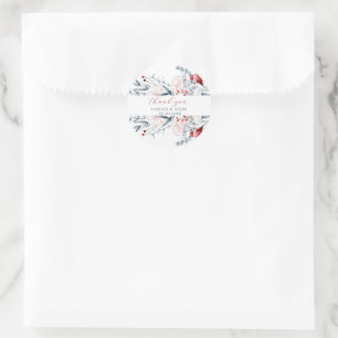 Sticker Rond Mariage Floral Fleur Rouge Et Bleu