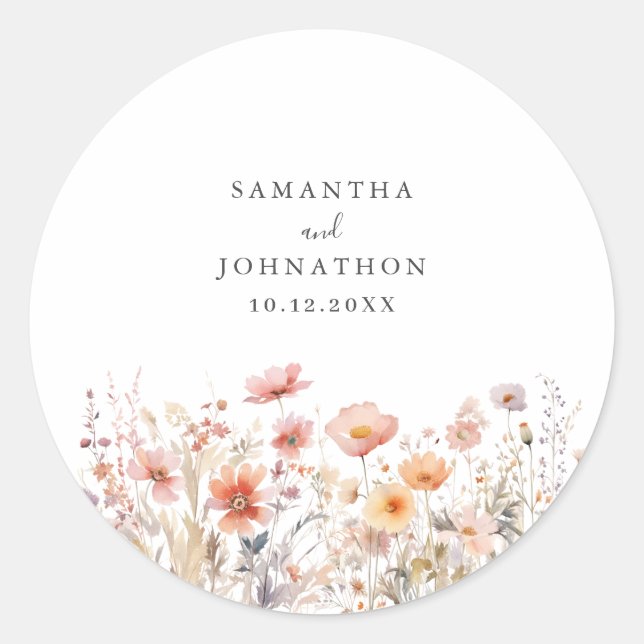 Sticker Rond Mariage Floral Fleur sauvage (Devant)