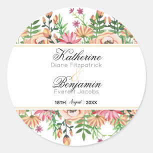 Sticker Rond Mariage Floral Fleurs de Pêcher