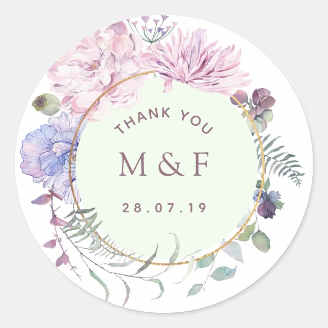 Sticker Rond Mariage Floral Géométrique aux Pivoines Pastel (Devant)