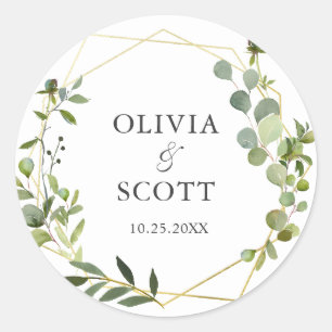 Sticker Rond Mariage Floral Géométrique Eucalyptus Moderne