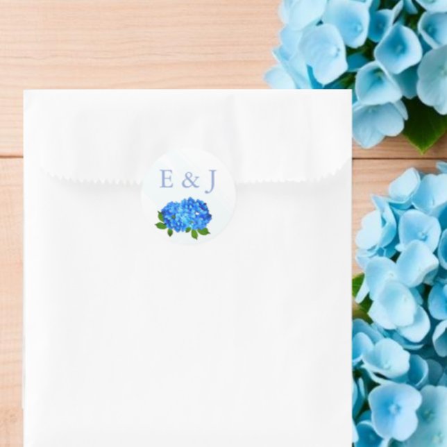 Sticker Rond Mariage Floral Hydrangea Bleu (Créateur téléchargé)