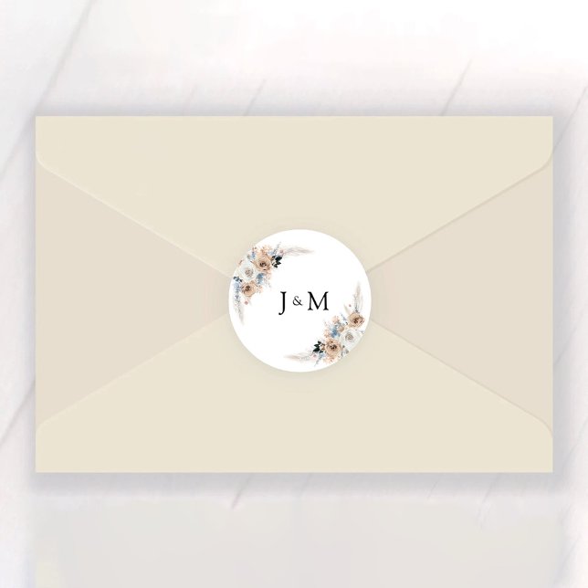 Sticker Rond Mariage Floral Ivory Et Blue Boho (Créateur téléchargé)