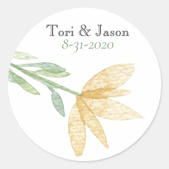Sticker Rond Mariage Floral Jaune Doré (Devant)