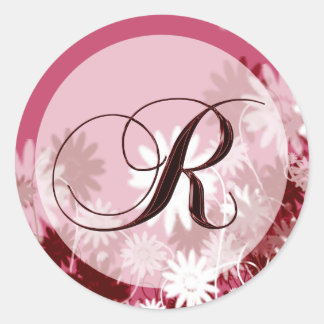 Sticker Rond Mariage floral lunaire Monogramme R Enveloppe Scea