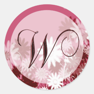 Sticker Rond Mariage floral lunaire Monogramme W Enveloppe Scea