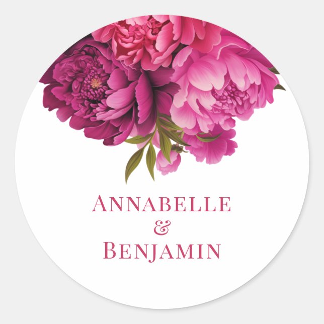 Sticker Rond Mariage floral Magenta Peony (Devant)
